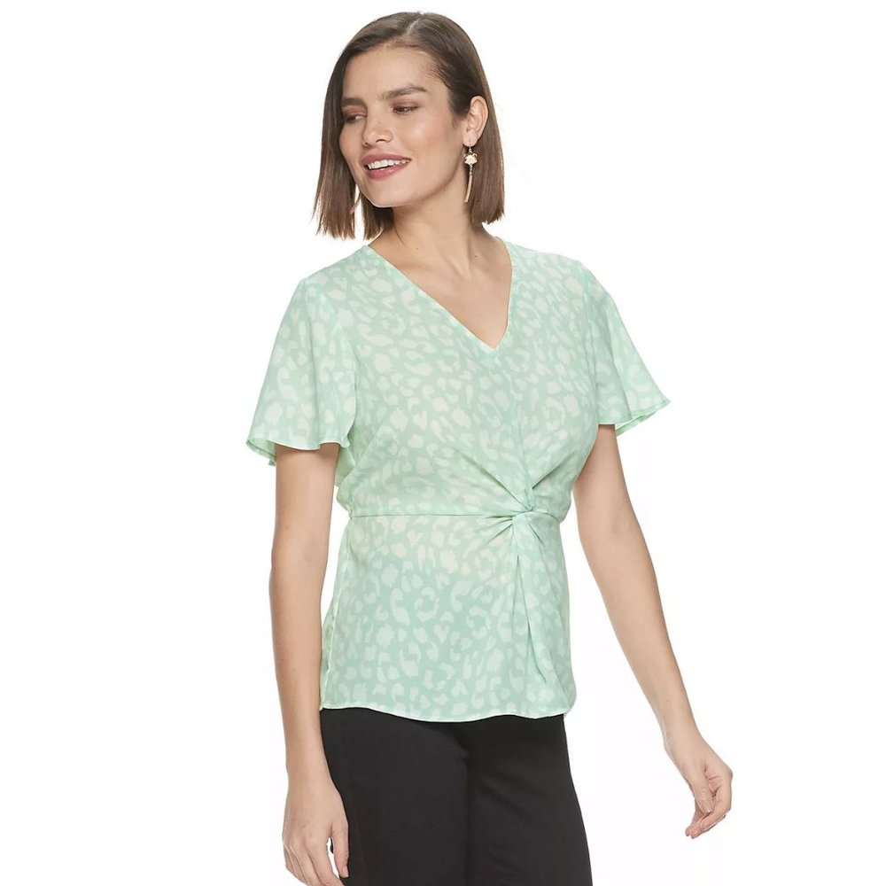 NEW Apt 9 Green L Flutter Sleeve Twist Top